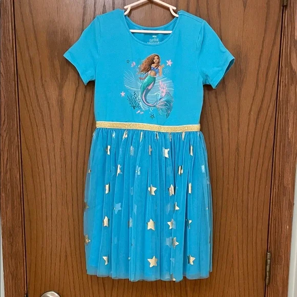 DISNEY UGC Girls size large (10/12) Blue Gold Live Action Little Mermaid Dress - Picture 1 of 9